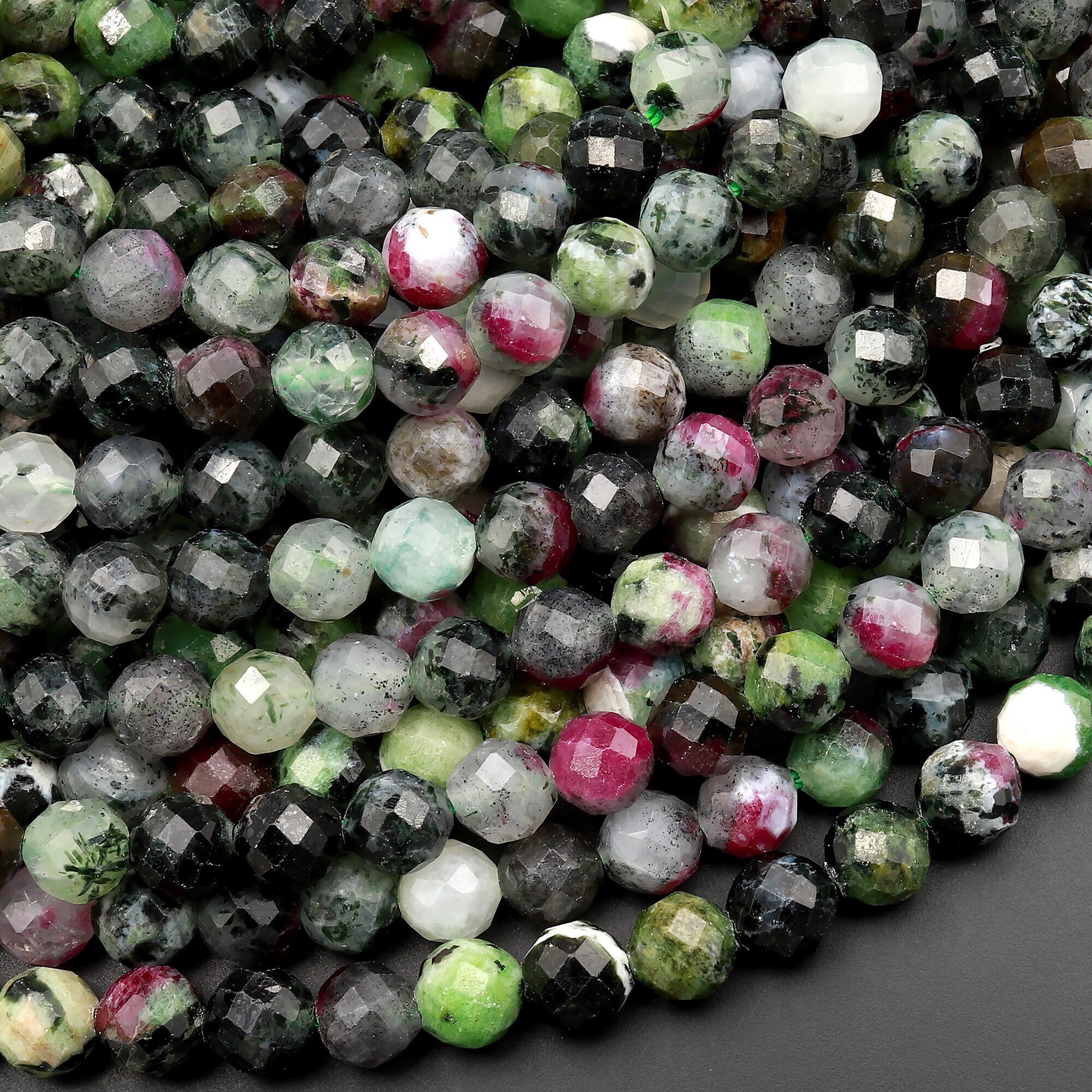 Faceted Natural Ruby Zoisite 4mm 5mm Round Beads 15.5" Strand Faceted Natural Ruby Zoisite 4mm 5mm Round Beads 15.5" Strand