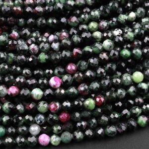 Faceted Natural Ruby Zoisite 4mm Round Beads 15.5" Strand