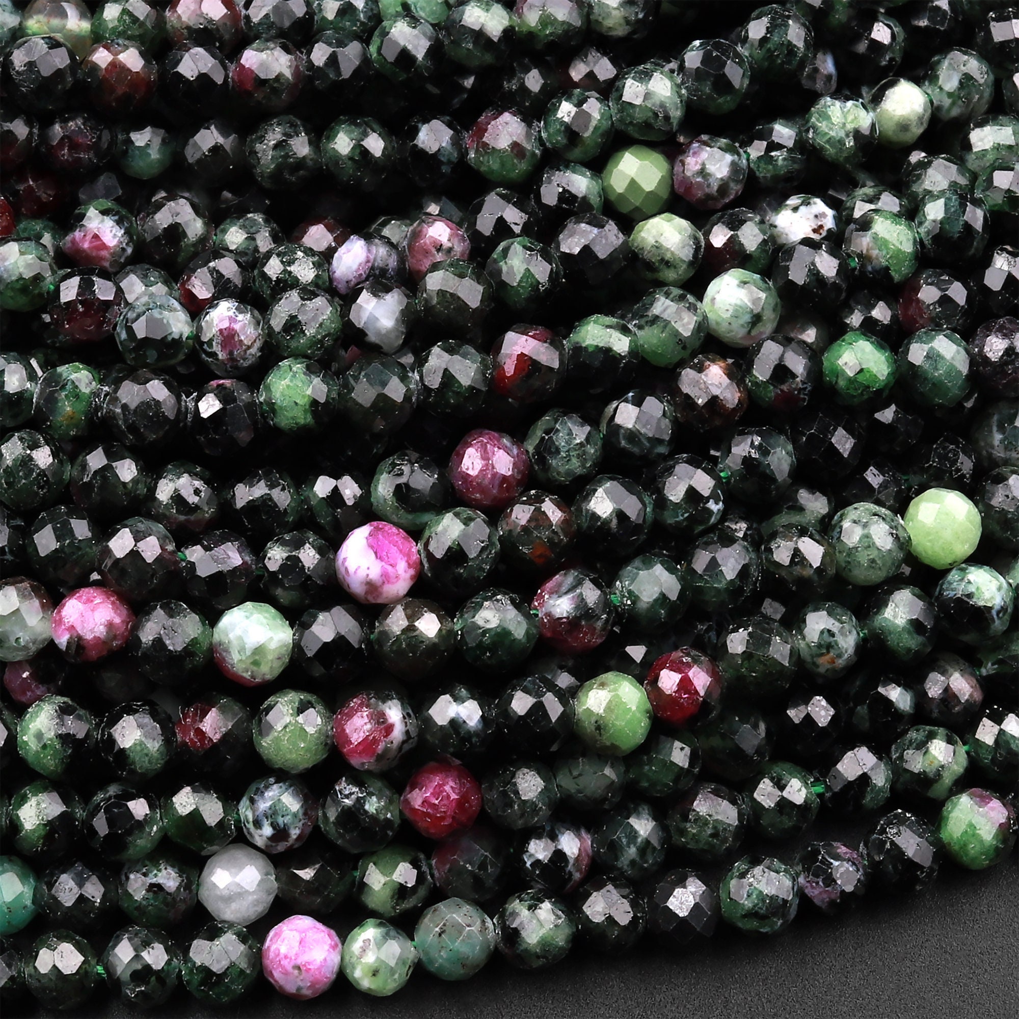 Faceted Natural Ruby Zoisite 4mm Round Beads 15.5" Strand