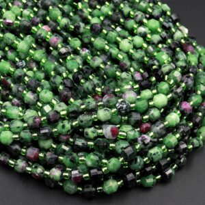 Faceted Natural Ruby Zoisite 6mm Beads Energy Prism Double Terminated Point Cut 15.5" Strand