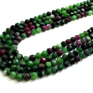 Natural Ruby Zoisite Beads, Genuine Red Ruby Green Zoisite Faceted Sphere Ball Round 4mm Gemstone Beads - Rnf86