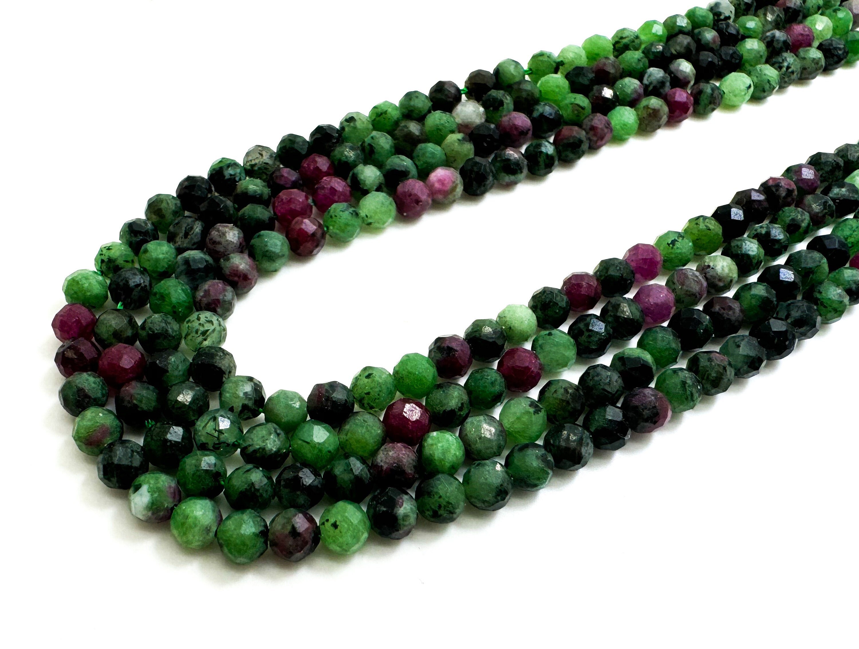 Natural Ruby Zoisite Beads, Genuine Red Ruby Green Zoisite Faceted Sphere Ball Round 4mm Gemstone Beads - Rnf86 Natural Ruby Zoisite Beads, Genuine Red Ruby Green Zoisite Faceted Sphere Ball Round 4mm Gemstone Beads - Rnf86