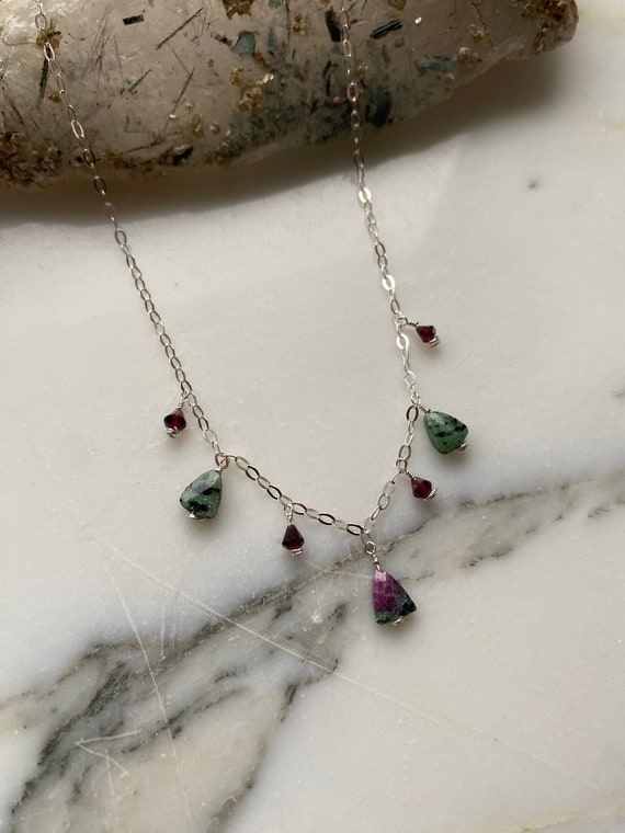Ruby Zoisite Crystal Sterling Silver Necklace