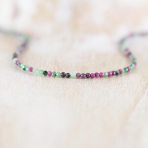 Ruby Zoisite Delicate Beaded Necklace In Sterling Silver, Gold Or Rose Gold Filled, Dainty Gemstone Choker, Long Layering Necklace For Women