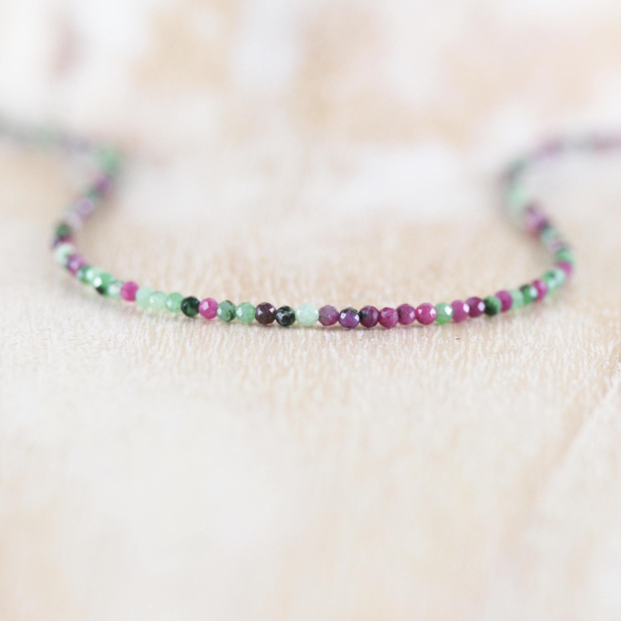 Ruby Zoisite Delicate Beaded Necklace In Sterling Silver, Gold Or Rose Gold Filled, Dainty Gemstone Choker, Long Layering Necklace For Women