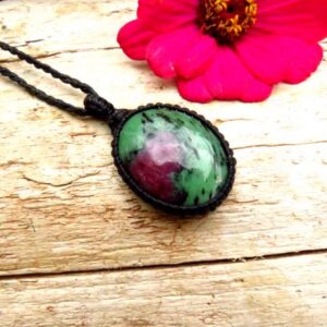Ruby Zoisite Necklace, Ruby Zoisite Gemstone, Mothers Day Gift Idea, Christmas Gift Ideas, Gemstone Necklace, Macrame Necklace, Ruby Jewelry