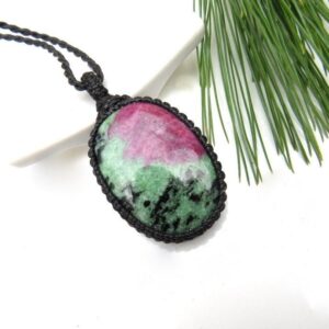 Grief Care Package, Ruby Zoisite Healing Stone Necklace, Grief Gift, Grief Necklace, Grief Crystals, Macrame Jewelry, Free Ship