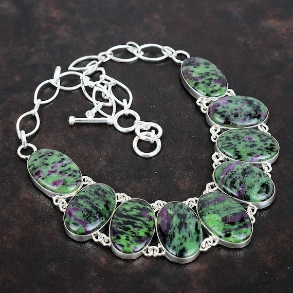Ruby Zoisite Necklace: Handmade 925 Sterling Silver Adjustable Chain
