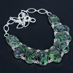Ruby Zoisite Necklace: Handmade 925 Sterling Silver, Adjustable Chain