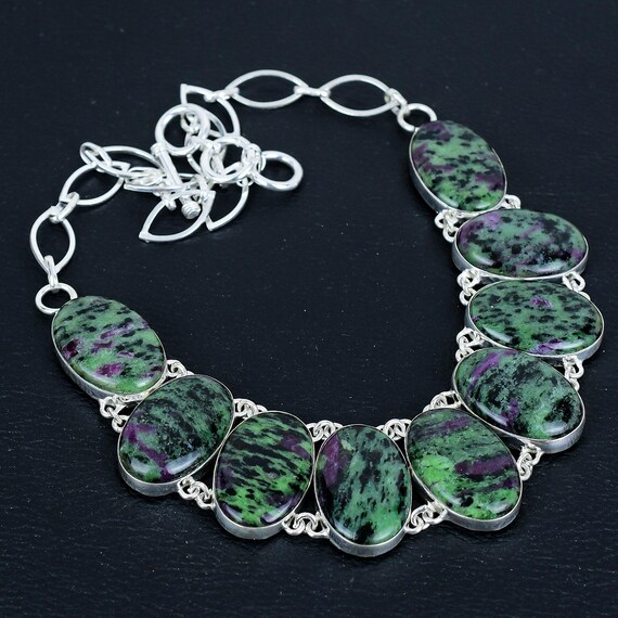 Ruby Zoisite Necklace: Handmade 925 Sterling Silver, Adjustable Chain