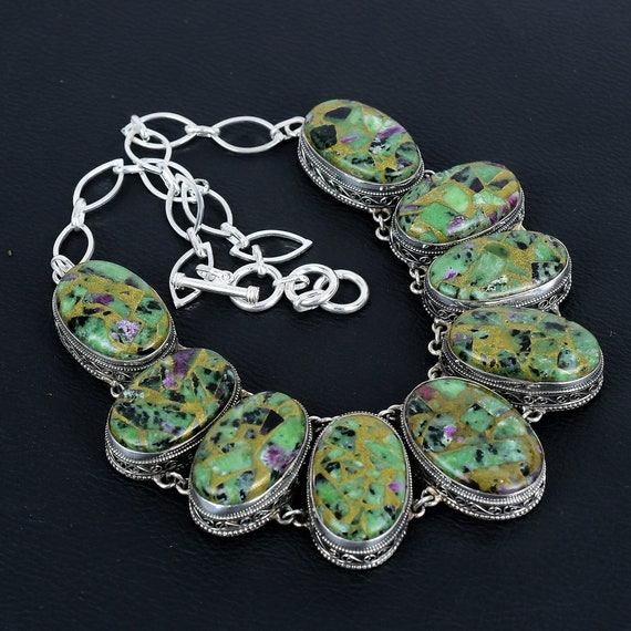 Handmade Copper Ruby Zoisite Necklace: Vintage 925 Sterling Silver