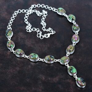 Handmade Copper Ruby Zoisite Necklace: 925 Sterling Silver, Adjustable Chain
