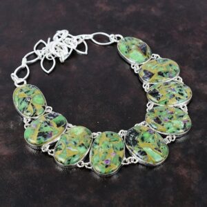 Handmade Copper Ruby Zoisite Necklace: 925 Sterling Silver, Adjustable Chain