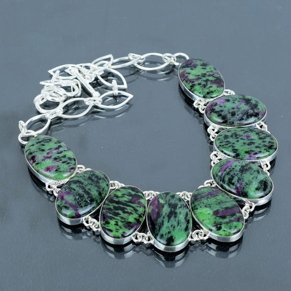 Handmade Ruby Zoisite Sterling Silver Necklace: Adjustable Gemstone Jewelry