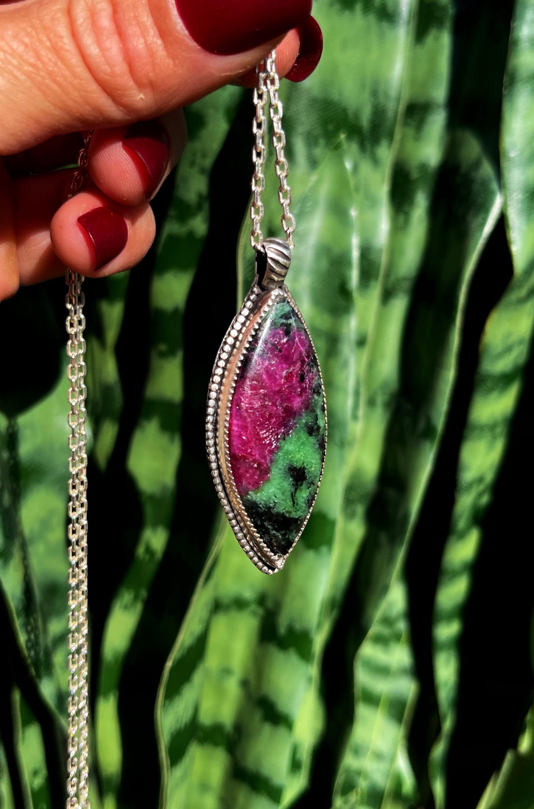 Ruby Zoisite Necklace In Sterling Silver - (aka Anyolite) For Enhanced Passion & Patience - Connecting Mind And Heart - Anyolite Necklace Ruby Zoisite Necklace In Sterling Silver - (aka Anyolite) For Enhanced Passion & Patience - Connecting Mind And Heart - Anyolite Necklace
