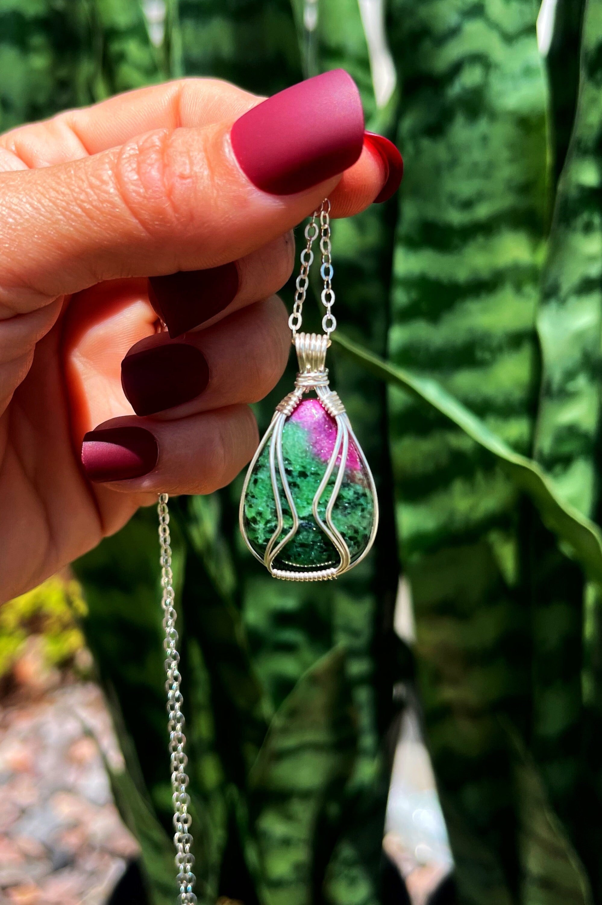 Ruby Zoisite Necklace In Sterling Silver - (aka Anyolite) For Enhanced Passion & Patience - Connecting Mind And Heart - Anyolite Necklace