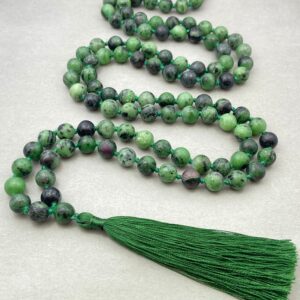 Ruby Zoisite Japa Mala: 108 Prayer Beads Necklace, Spiritual Jewelry