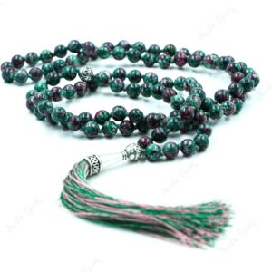 Ruby Zoisite Mala Necklace 108 Beads Hand Knotted - Heart Chakra Prayer Beads - Healing Crystal Yoga Jewelry - Passion & Growth Zen Gift