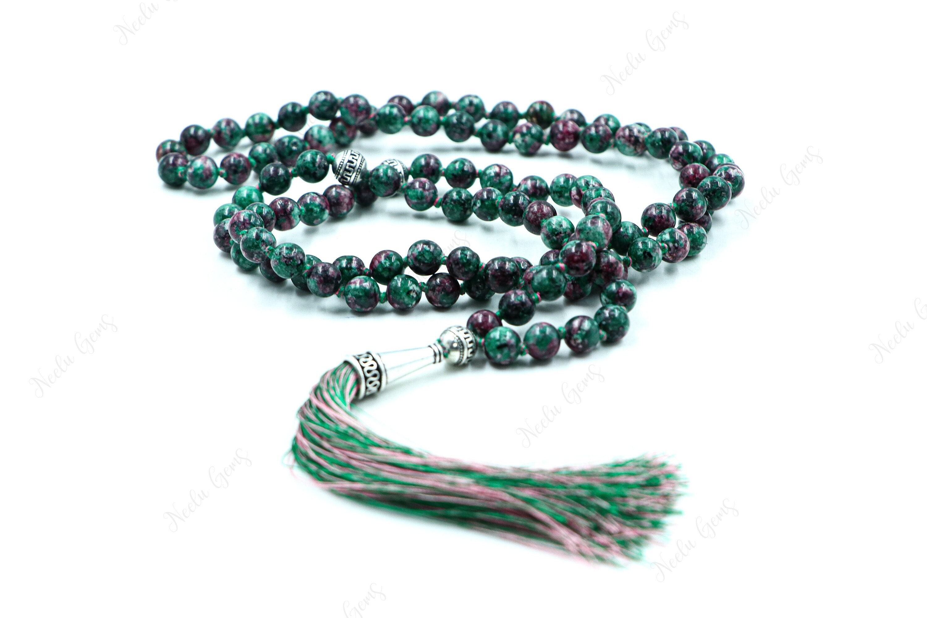 Ruby Zoisite Mala Necklace 108 Beads Hand Knotted - Heart Chakra Prayer Beads - Healing Crystal Yoga Jewelry - Passion & Growth Zen Gift
