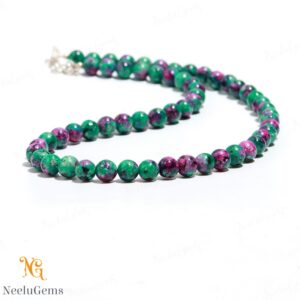 Natural Ruby Zoisite Necklace, 8mm Green & Red Gemstone Jewelry, Vitality Heart Chakra Stone, Handmade Birthday Gift For Loved Ones