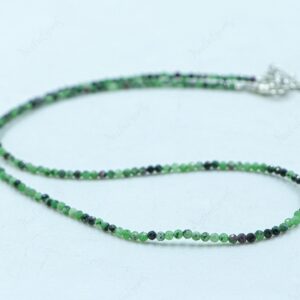 Natural Ruby Zoisite Beaded Necklace, 2mm Micro Faceted Gemstone Choker, Pink And Green Anyolite Jewelry, Dainty Boho Gift, Gift For Her