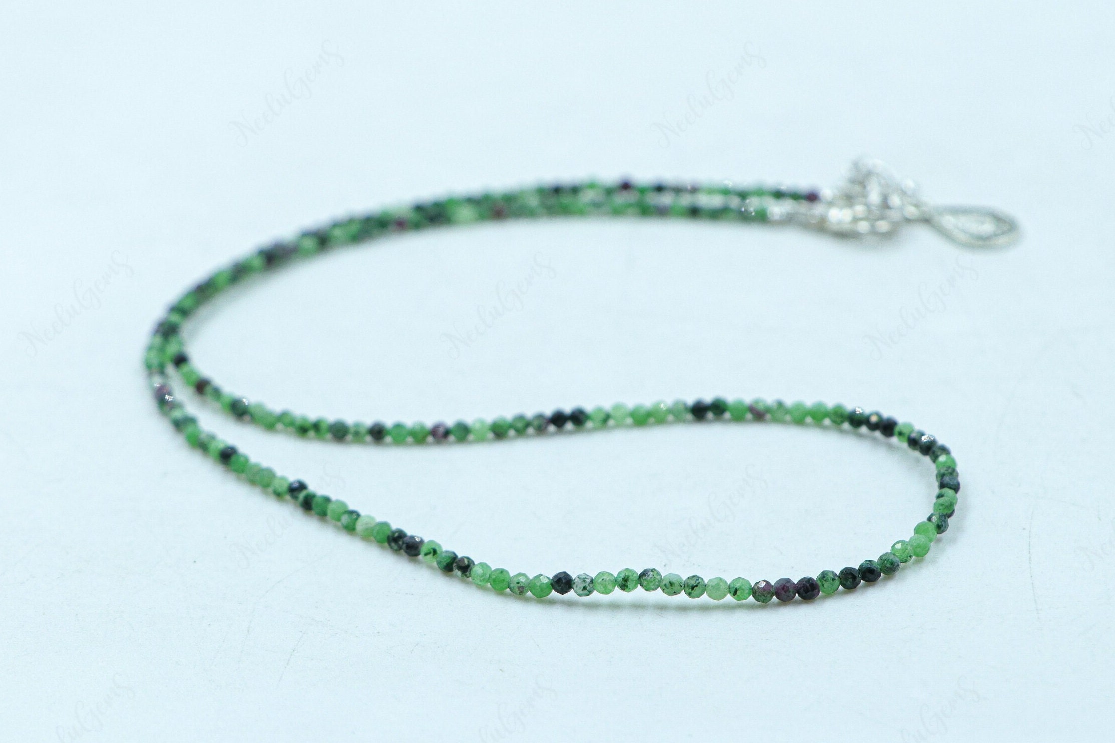 Natural Ruby Zoisite Beaded Necklace, 2mm Micro Faceted Gemstone Choker, Pink And Green Anyolite Jewelry, Dainty Boho Gift, Gift For Her