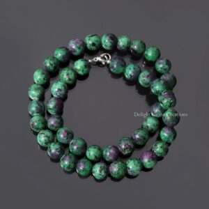 Radiant Natural Ruby Zoisite Beaded Necklace, 10mm Smooth Round Beads Necklace,a Majestic Fusion Of Ruby's Passion And Zoisite's Tranquility