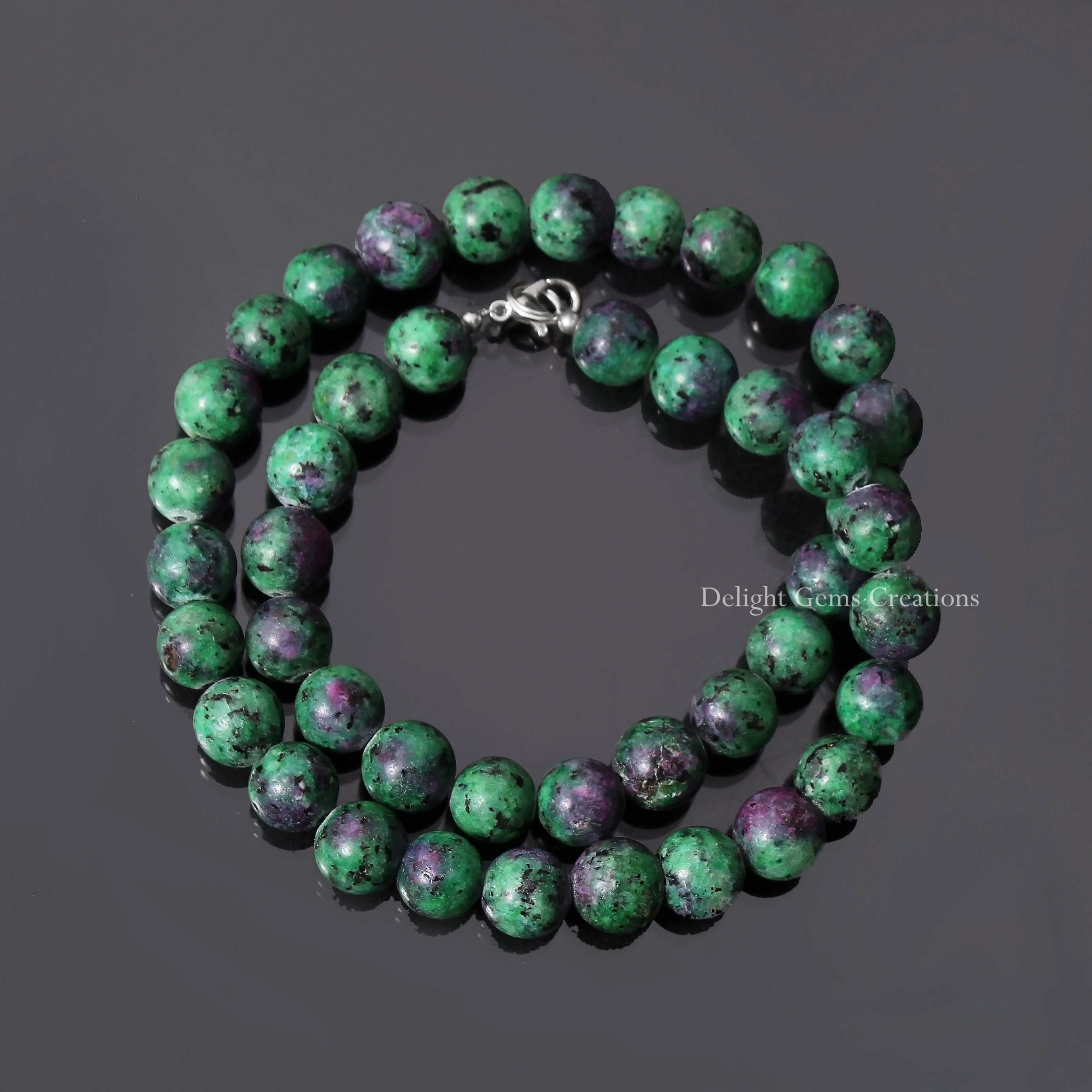 Radiant Natural Ruby Zoisite Beaded Necklace, 10mm Smooth Round Beads Necklace,a Majestic Fusion Of Ruby's Passion And Zoisite's Tranquility