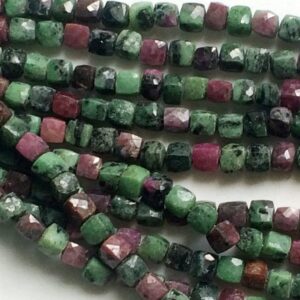 6.5-7mm Ruby Zoisite Faceted Cube Beads, Ruby Zoisite Box Beads, Ruby Zoisite For Jewelry, Ruby In Zoisite (4i To 8in Options) - Aga125