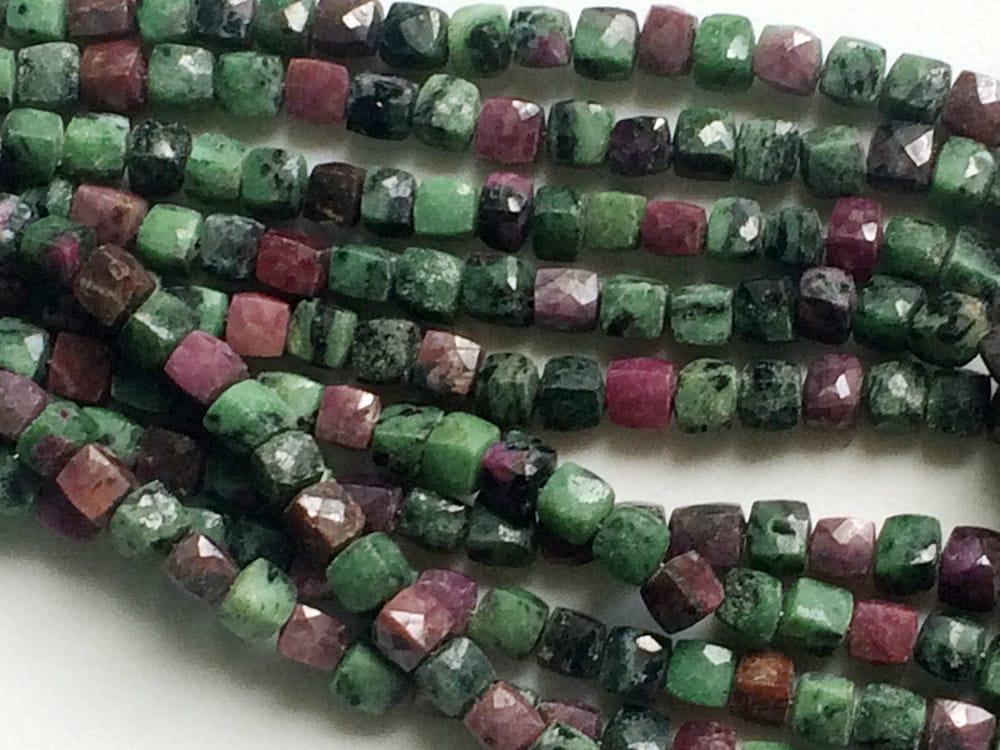 6.5-7mm Ruby Zoisite Faceted Cube Beads, Ruby Zoisite Box Beads, Ruby Zoisite For Jewelry, Ruby In Zoisite (4i To 8in Options) - Aga125