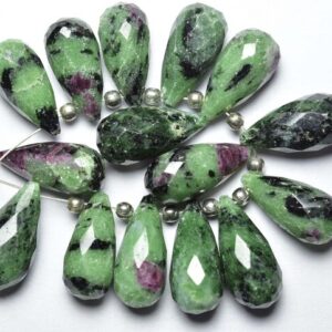 6 Pcs - Beautiful Natural Faceted Ruby Zoisite Side Drilled Tear Drops Briolettes - Size is 7x15 mm #1874
