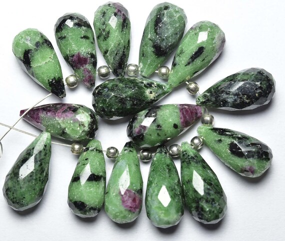 6 Pcs - Beautiful Natural Faceted Ruby Zoisite Side Drilled Tear Drops Briolettes - Size Is 7x15 Mm #1874