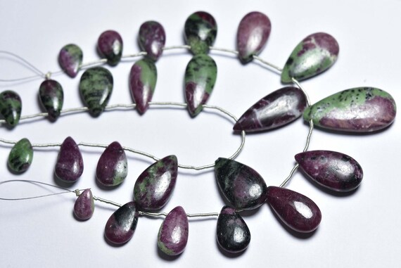 8 Inches - Natural Big Smooth Ruby Zoisite Pear Briolettes - Size Is 8x10-13x23 Mm #1982
