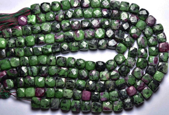 8 Inches - Natural Faceted Ruby Zoisite Cube,box Briolettes - Size Is 7.5-8 Mm #1529