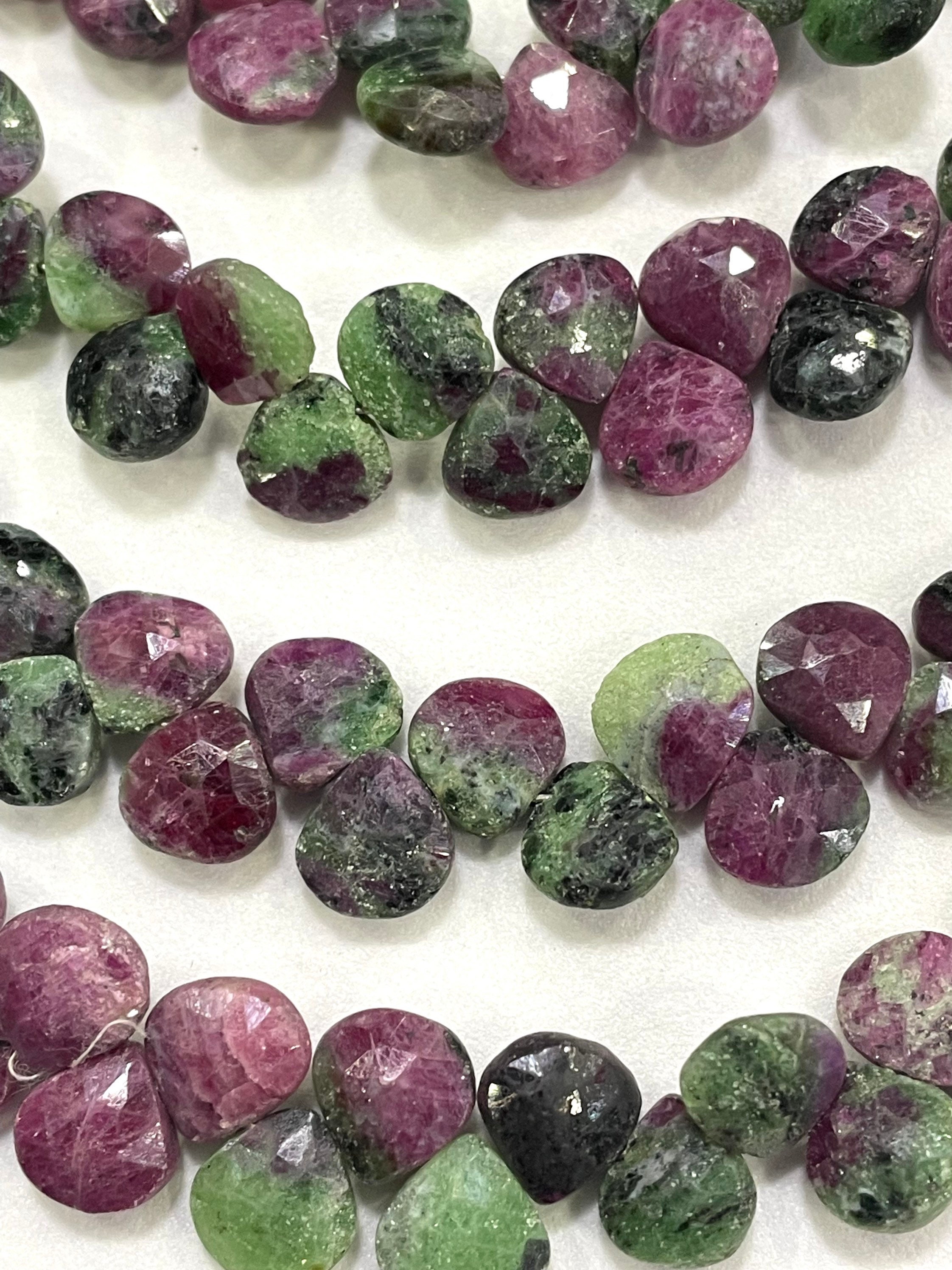 Aaa Quality Natural Ruby Zoisite Heart Shape Faceted Briolettes Gemstone Beads, Brilliant Cut 7-8 Mm Beads An Amazing Item, 8 Inches Strand