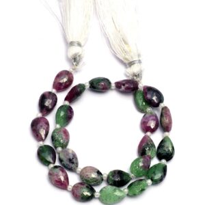 Aaa+ Rare Ruby Zoisite 6x9mm Faceted Pear Briolette Fancy Beads | Natural Ruby Zoisite Semiprecious Gemstone Loose Pear Beads | 9inch Strand