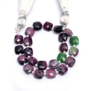 Aaa+ Rare Ruby Zoisite 6x6mm Faceted Square Briolette Fancy Beads | Natural Ruby Zoisite Semi Precious Gemstone Loose Beads | 7inch Strand