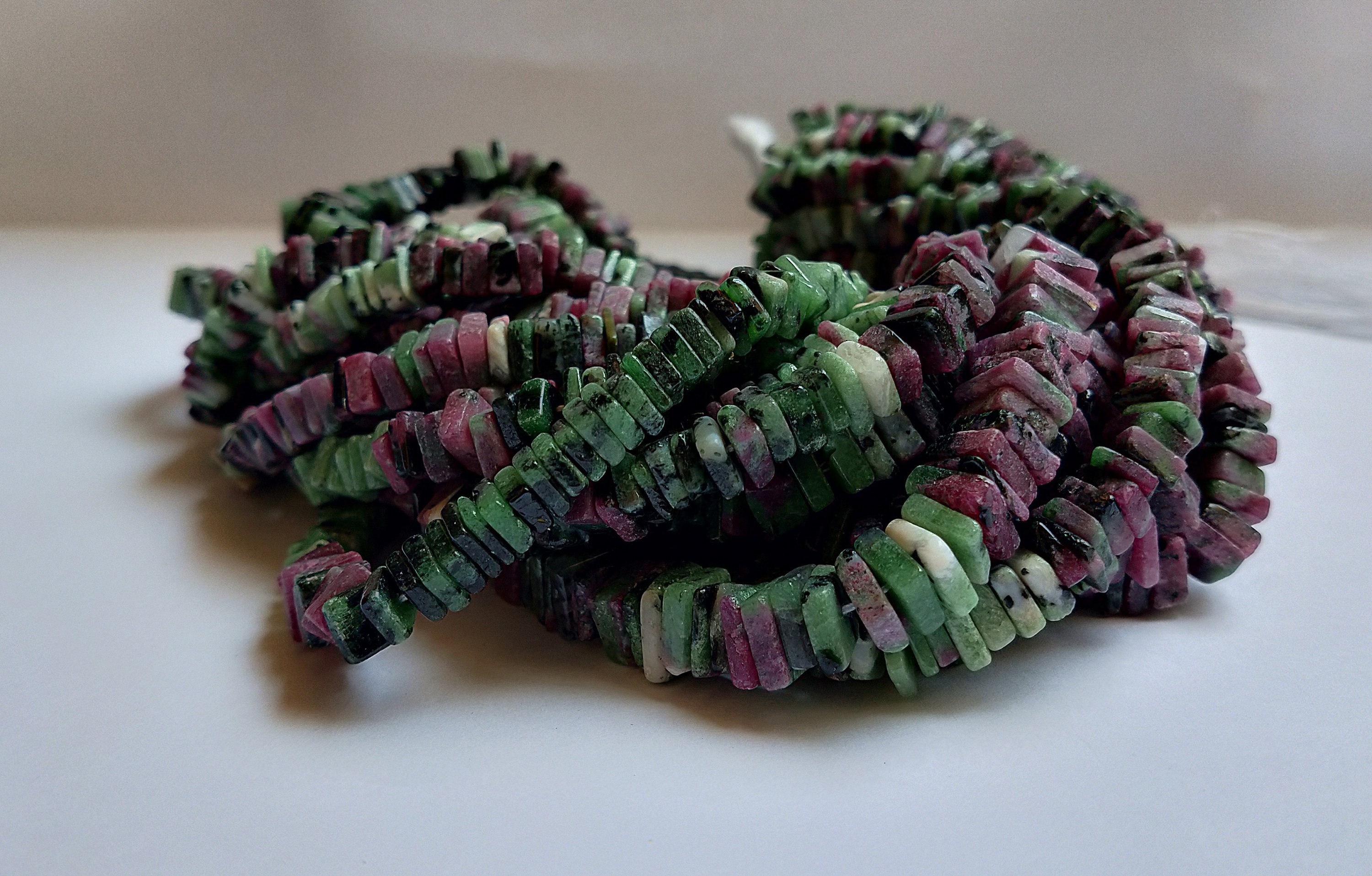 Aaa Natural Ruby Zoisite Heishi Square Beads, 5-5.5 Mm Ruby Heishi Necklace, 16 Inch Ruby Zoisite Heishi Square Beads