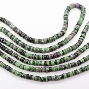 Aaa Natural Ruby Zoisite Heishi Washer Beads, 5-5.5 Mm Ruby Heishi Necklace, 16 Inch Ruby Zoisite Tyre Beads, Ruby Zoisite Wheel Beads