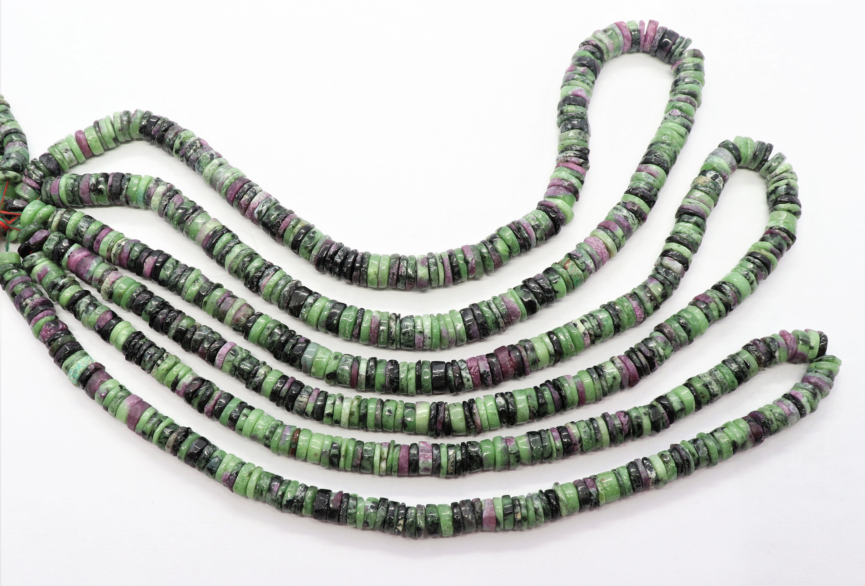 Aaa Natural Ruby Zoisite Heishi Washer Beads, 5-5.5 Mm Ruby Heishi Necklace, 16 Inch Ruby Zoisite Tyre Beads, Ruby Zoisite Wheel Beads