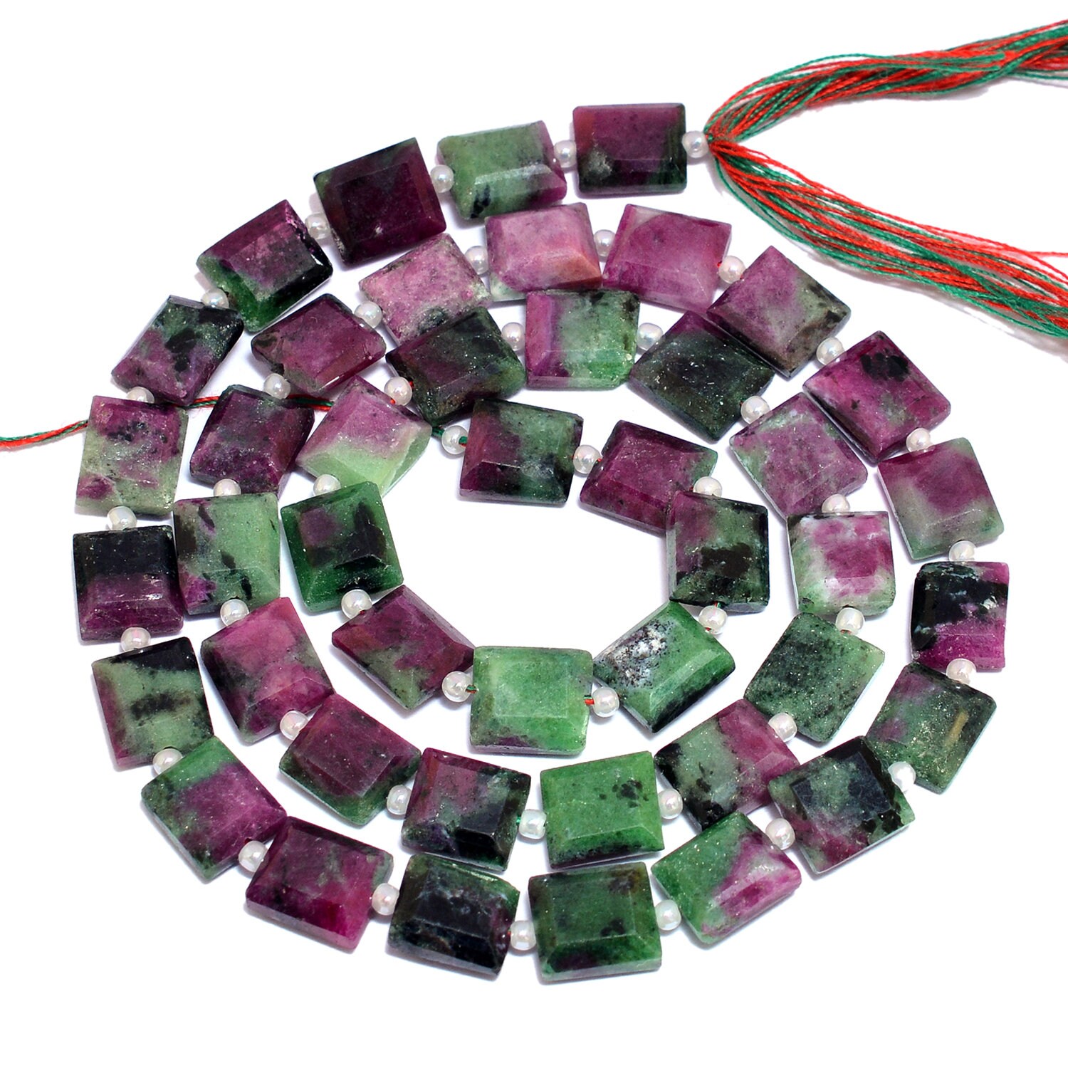 Aaa+ Rare Ruby Zoisite 7mm-8mm Faceted Square Beads | Natural Ruby Zoisite Semi Precious Gemstone Briolette Beads For Jewelry | 8inch Strand