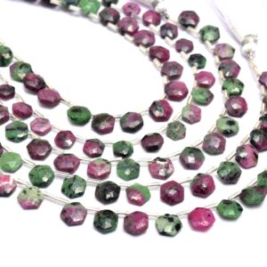 Aaa+ Ruby Zoisite 7mm-8mm Faceted Hexagon Briolette | Natural Ruby Zoisite Semi Precious Gemstone Loose Fancy Faceted Beads | 8inch Strand