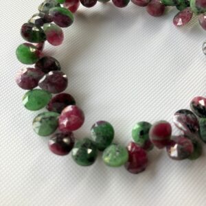 All 12mm Natural Ruby Zoisite Faceted Pear Shaped Briolette Beads, Ruby Zoisite Gemstone Beads Loose For Jewelry, 8 Inch Strand, Gds2275/16