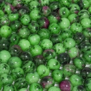 Ruby Zoisite Gemstone Beads: Polished Green & Pink Crystal, 15" Strand