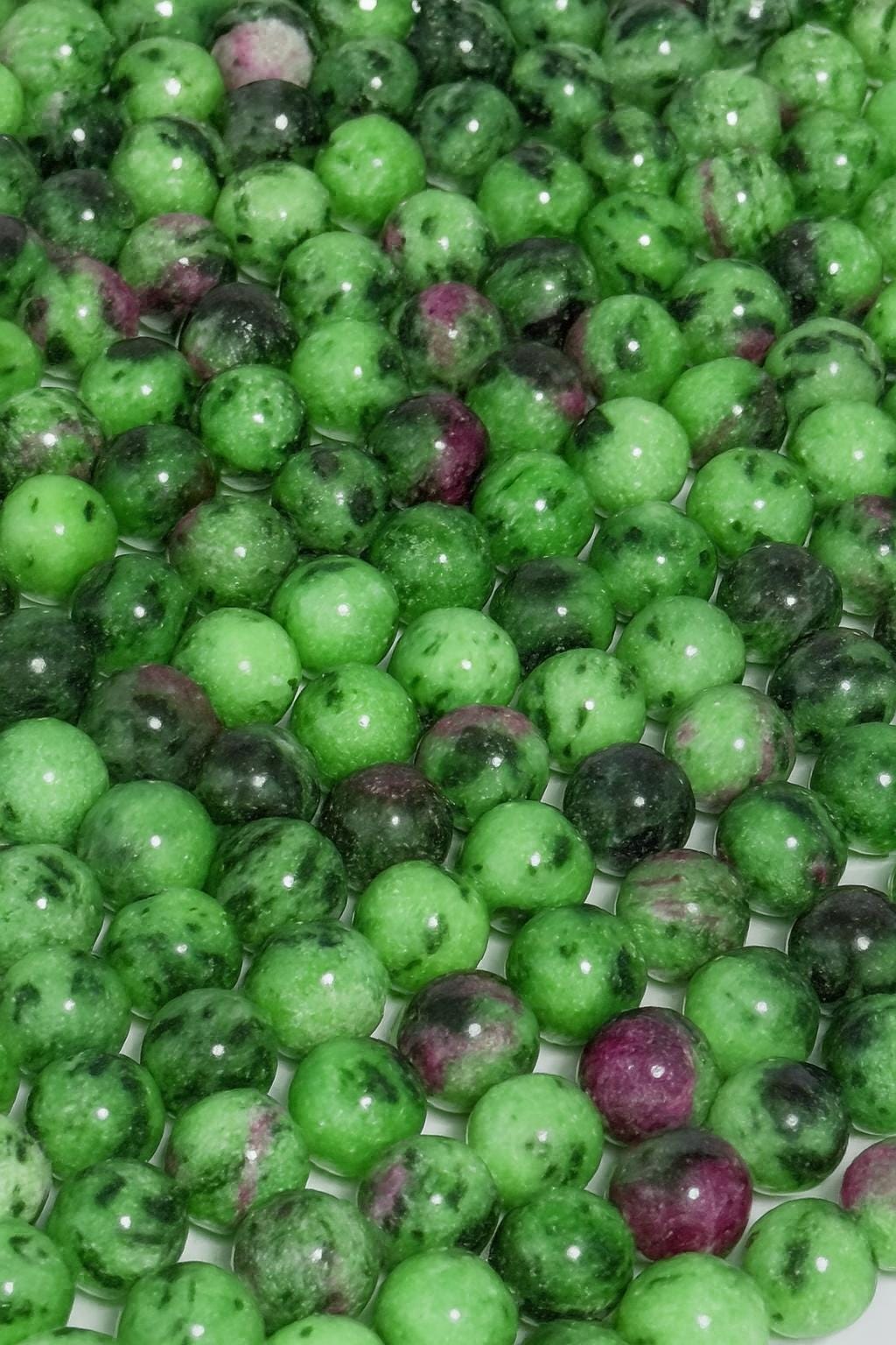 Ruby Zoisite Gemstone Beads: Polished Green & Pink Crystal, 15" Strand
