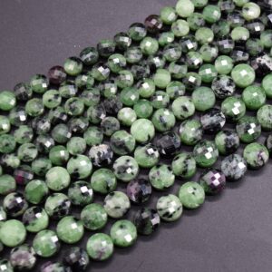 Ruby Zoisite Gemstone Faceted Coin Disc Beads - 6mm & 8mm Sizes - 15" Strand