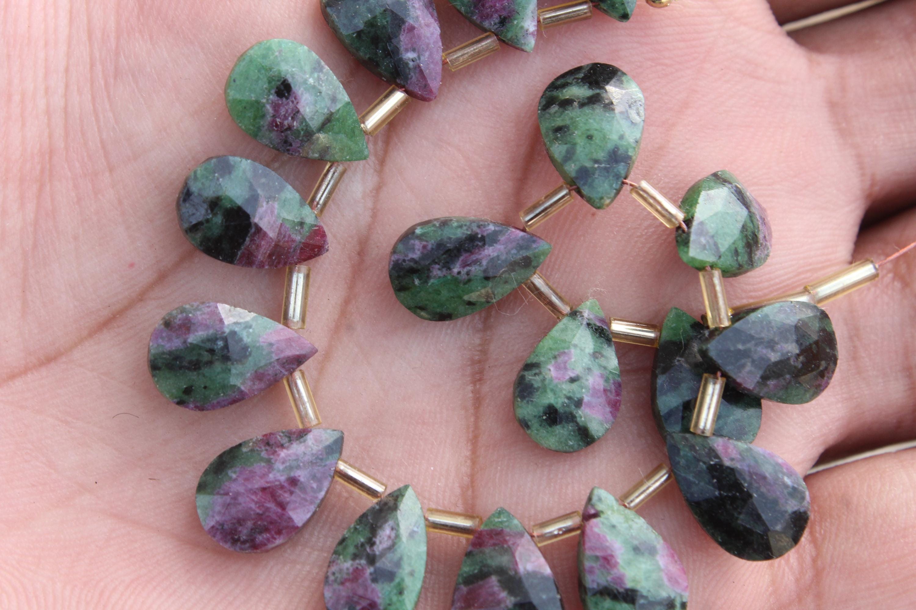 Ruby Zoisite Gemstone Faceted Briolette Beads , 16-piece Pear , Size—12 - 13 Mm , Jewelry Setting (d122)