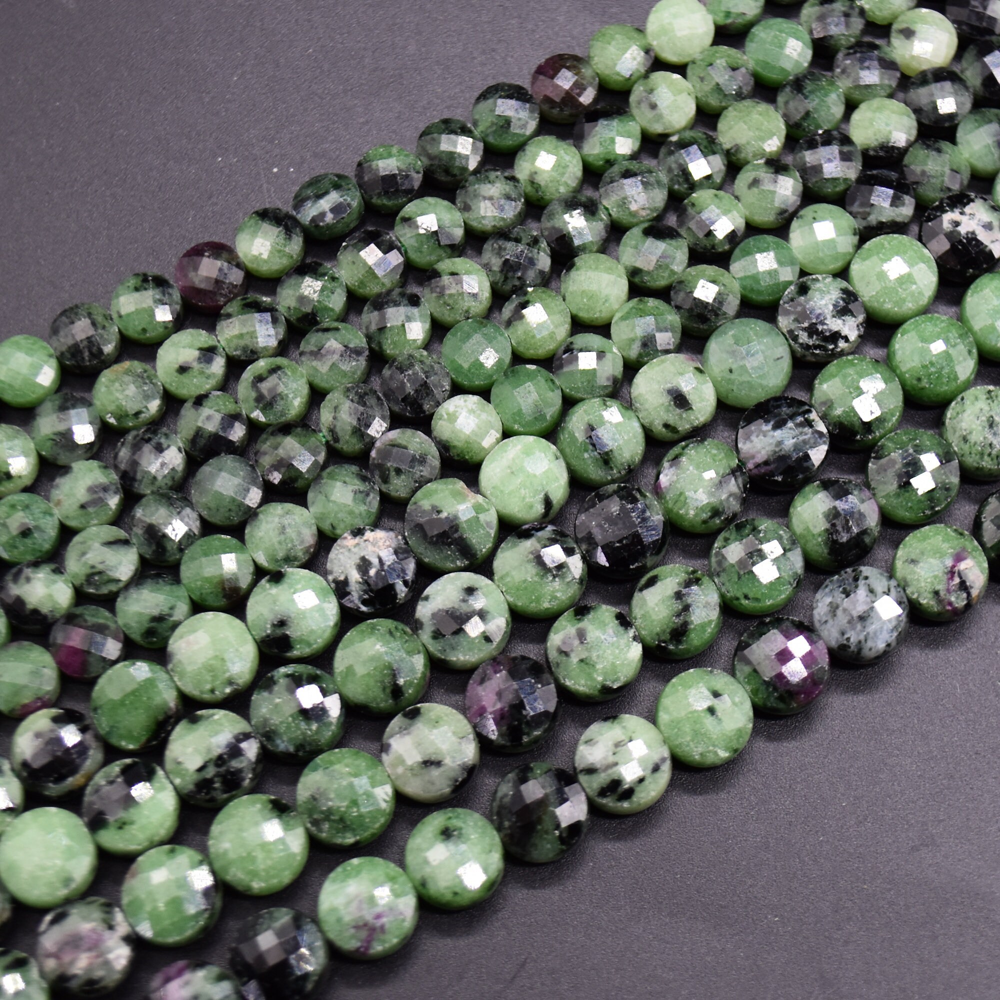 Ruby Zoisite Gemstone Faceted Coin Disc Beads - 6mm & 8mm Sizes - 15" Strand