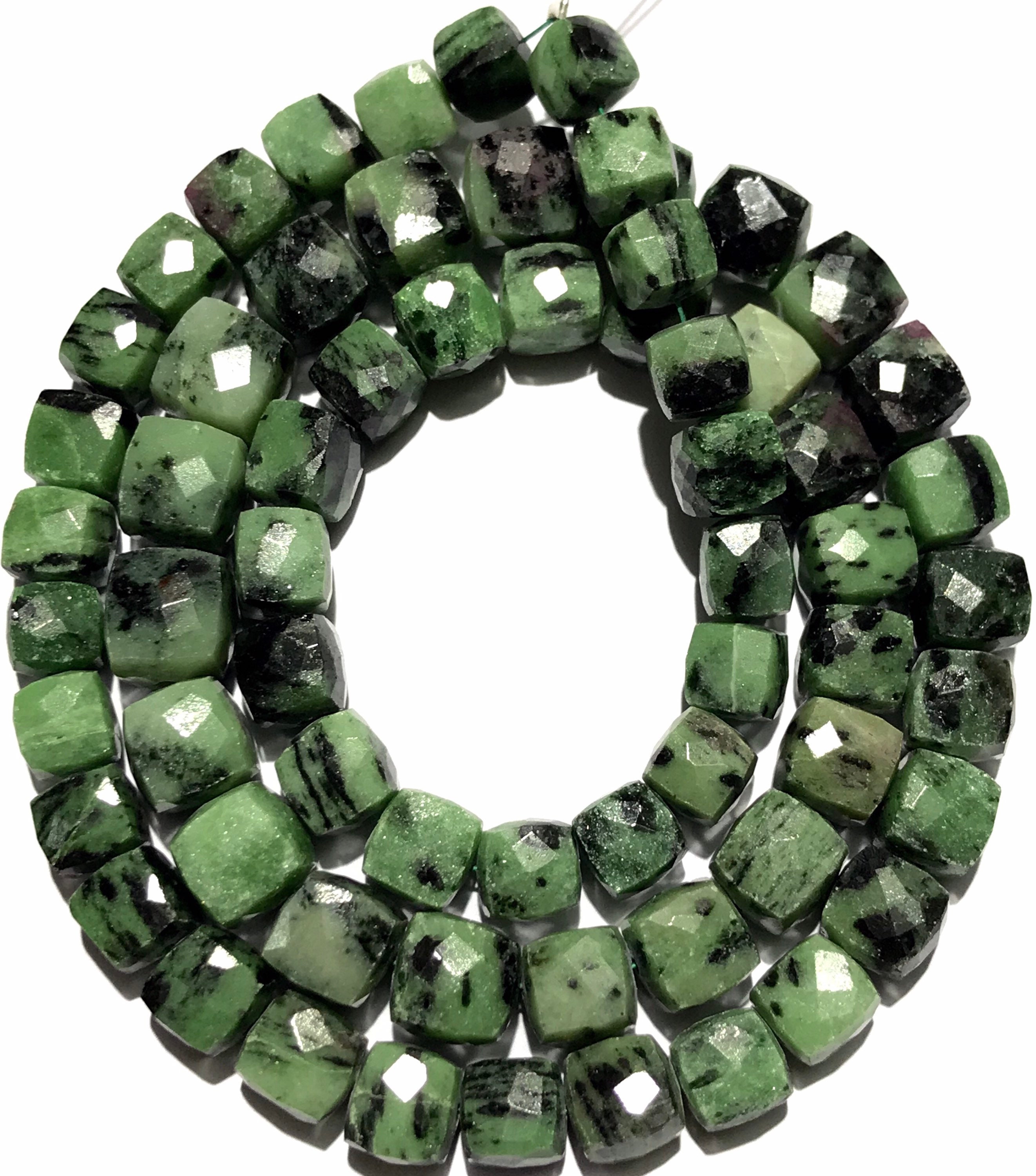 Green Ruby Zoisite Faceted Cube Beads Genuine Green Zoisite Gemstone Beads 7-9mm Ruby Zoisite Faceted Beads Natural Ruby Zoisite Box Beads