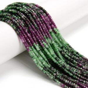 Natural Gradient Ruby Zoisite Faceted Cube Beads Size 2mm 15.5'' Strand